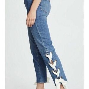 PAIGE Blue Cropped Jeans with White Lace-Up